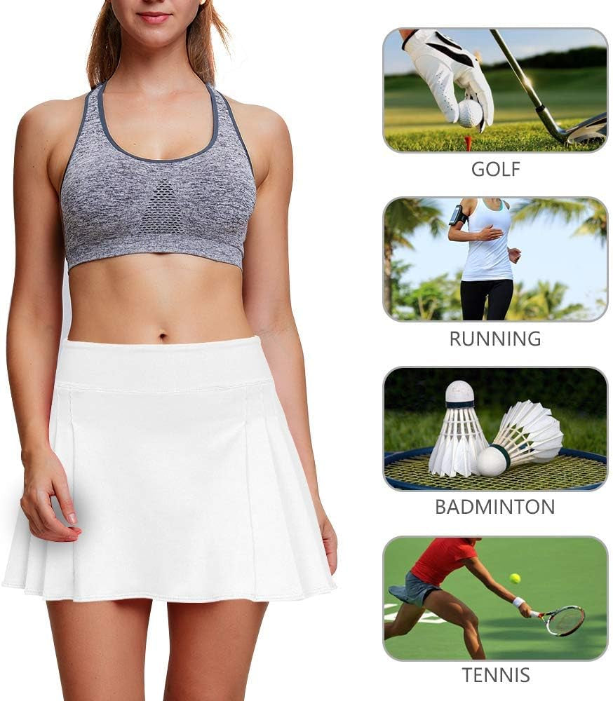 Womens Tennis Skirt Pleated Workout Golf Skirts with Pockets Lightweight Skorts for Tennis Golf Running Yoga