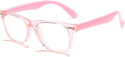 Kids Blue Light Blocking Glasses 2 Pack Unbreakable Frame for Boys & Girls-2 Pack(Transparent Pink+Transparent Purple)