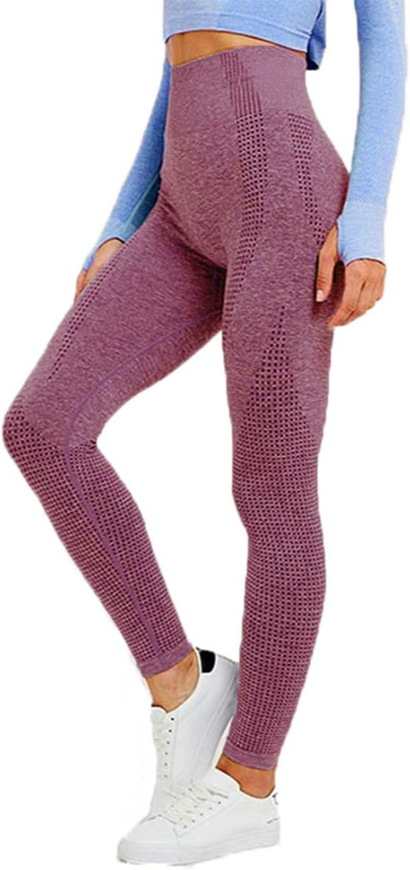 Women Seamless Yoga Workout Set 2Pcs Outfits Gym Leggings and Sports Bra (Wine, Small)