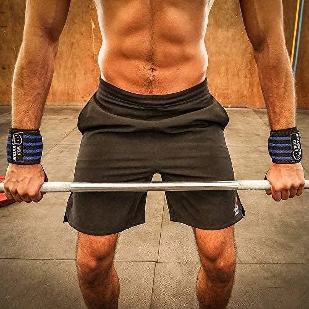 Durable Unisex Black & Dark Blue Weightlifting Wrist Wraps (1 Pair)
