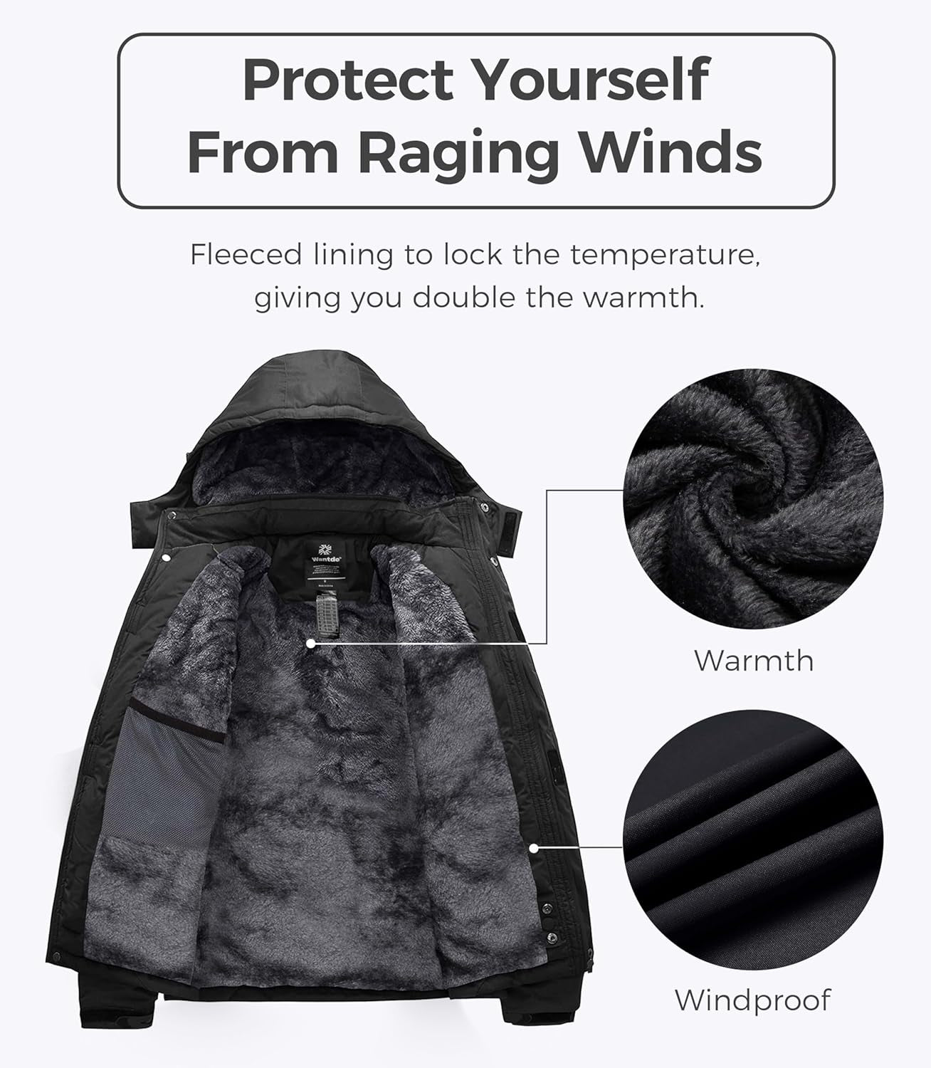 Men'S Mountain Waterproof Ski Jacket Windproof Rain Jacket Winter Warm Hooded Coat