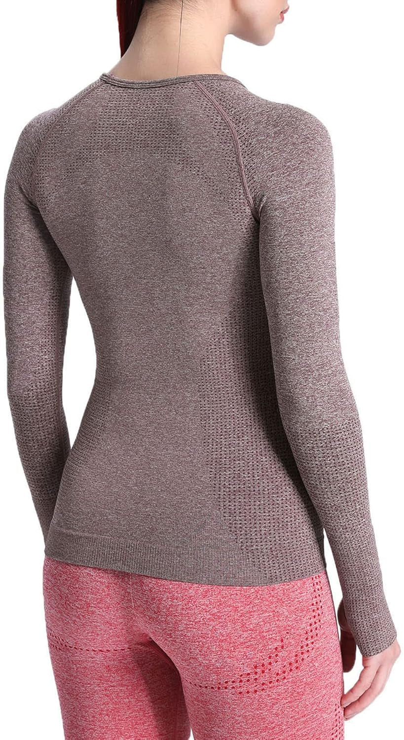 Workout Long Sleeve Shirts for Women Fall Athletic Gym Yoga Running Seamless Tee T-Shirt Tops