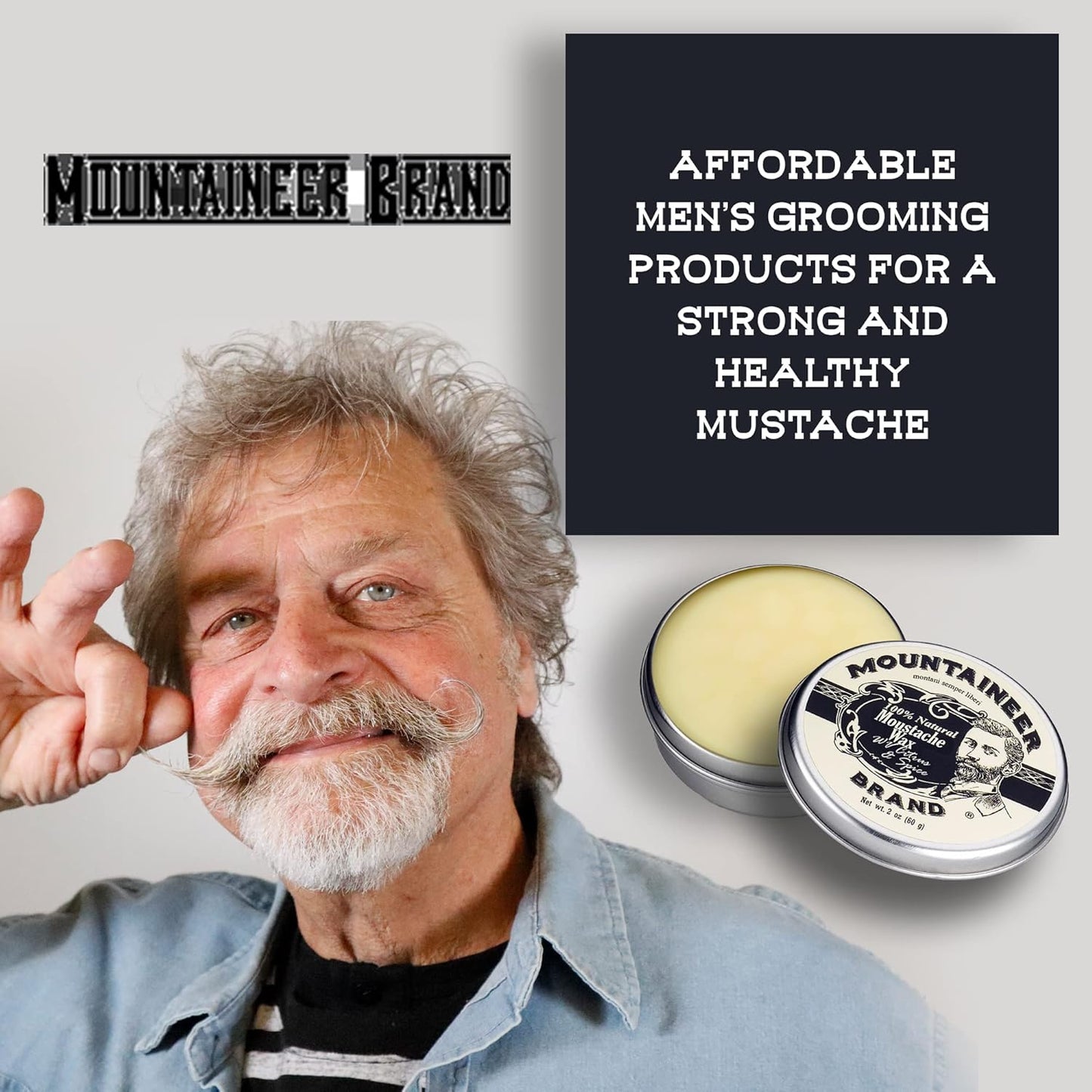 Natural Mustache Wax | Citrus & Spice Scent | Made in West Virginia | Long Lasting Hold | Smooths, Conditons, Styles | Organic Moustache Balm | 2Oz