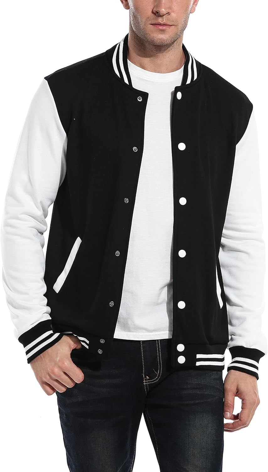 Men'S Fashion Varsity Jacket Causal Slim Fit Cotton Letterman Baseball Bomber Jackets