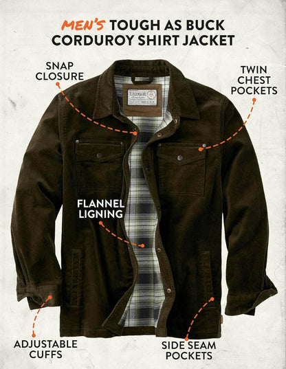 Men'S Tough as Buck Flannel Lined Corduroy Shirt Jacket