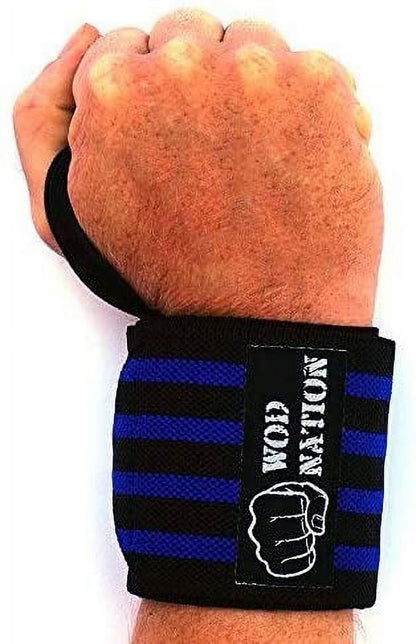 Durable Unisex Black & Dark Blue Weightlifting Wrist Wraps (1 Pair)
