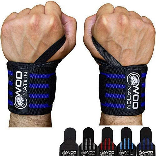 Durable Unisex Black & Dark Blue Weightlifting Wrist Wraps (1 Pair)