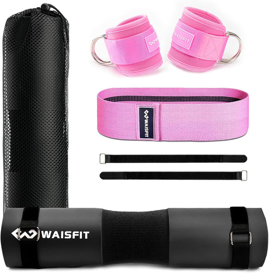 Gym Barbell Pad Set for Women and Men Gym Equipment, Barbell Pad Gym Essentials Women, Gym Accessories for Women with Barbell Pad, Resistance Bands, Ankle Safety Straps, Lifting Strap and Carry Bag