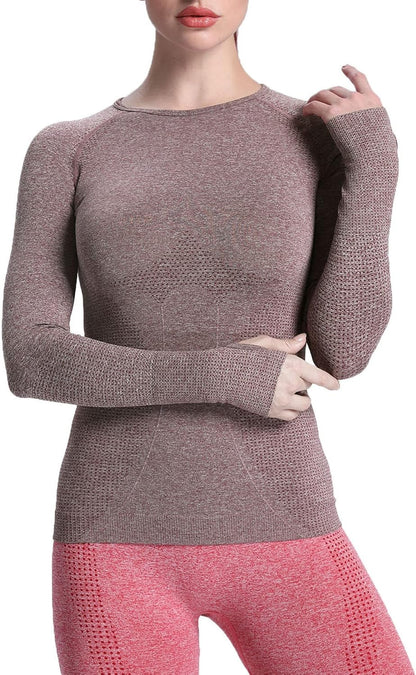 Workout Long Sleeve Shirts for Women Fall Athletic Gym Yoga Running Seamless Tee T-Shirt Tops