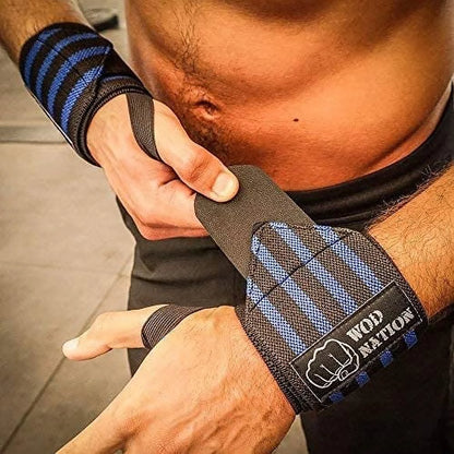 Durable Unisex Black & Dark Blue Weightlifting Wrist Wraps (1 Pair)
