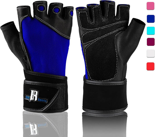 Premium Leather Weight Lifting Gloves with Wrist Support for Supreme Protection Wrist Wrap Gloves with Palm Padded and Thumb Protected Workout Gloves for Weightlifting, Pullups & Deadlift