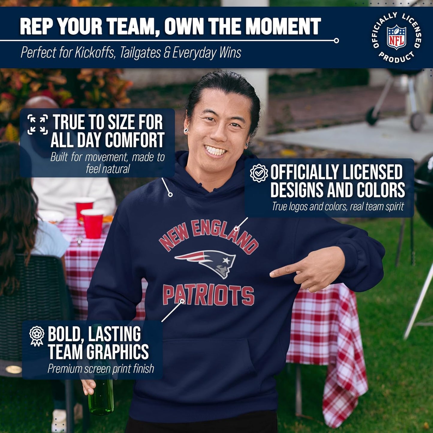 NFL Adult Gameday Hooded Sweatshirt - Poly Fleece Cotton Blend - Stay Warm and Represent Your Team in Style