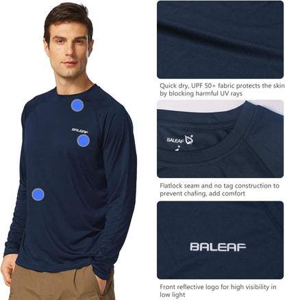 Men'S Sun Protection Shirts UV SPF UPF 50+ Long Sleeve Rash Guard Fishing Running Quick Dry Lightweight