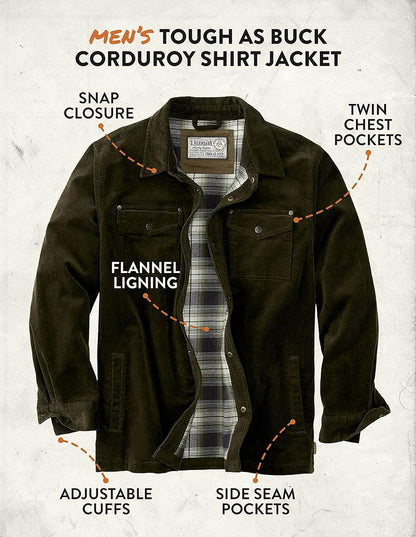 Men'S Tough as Buck Flannel Lined Corduroy Shirt Jacket